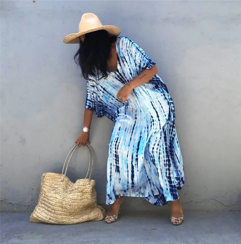 Fashion Casual Striped Print Long Dresses Women Bohemian V-neck Bat Sleeve Loose Slit Beach Dress Summer New Beachwear Vestidos 141 Fashion Casual Striped Print Long Dresses Women Bohemian V-neck Bat Sleeve Loose Slit Beach Dress Summer New Beachwear Vestidos
