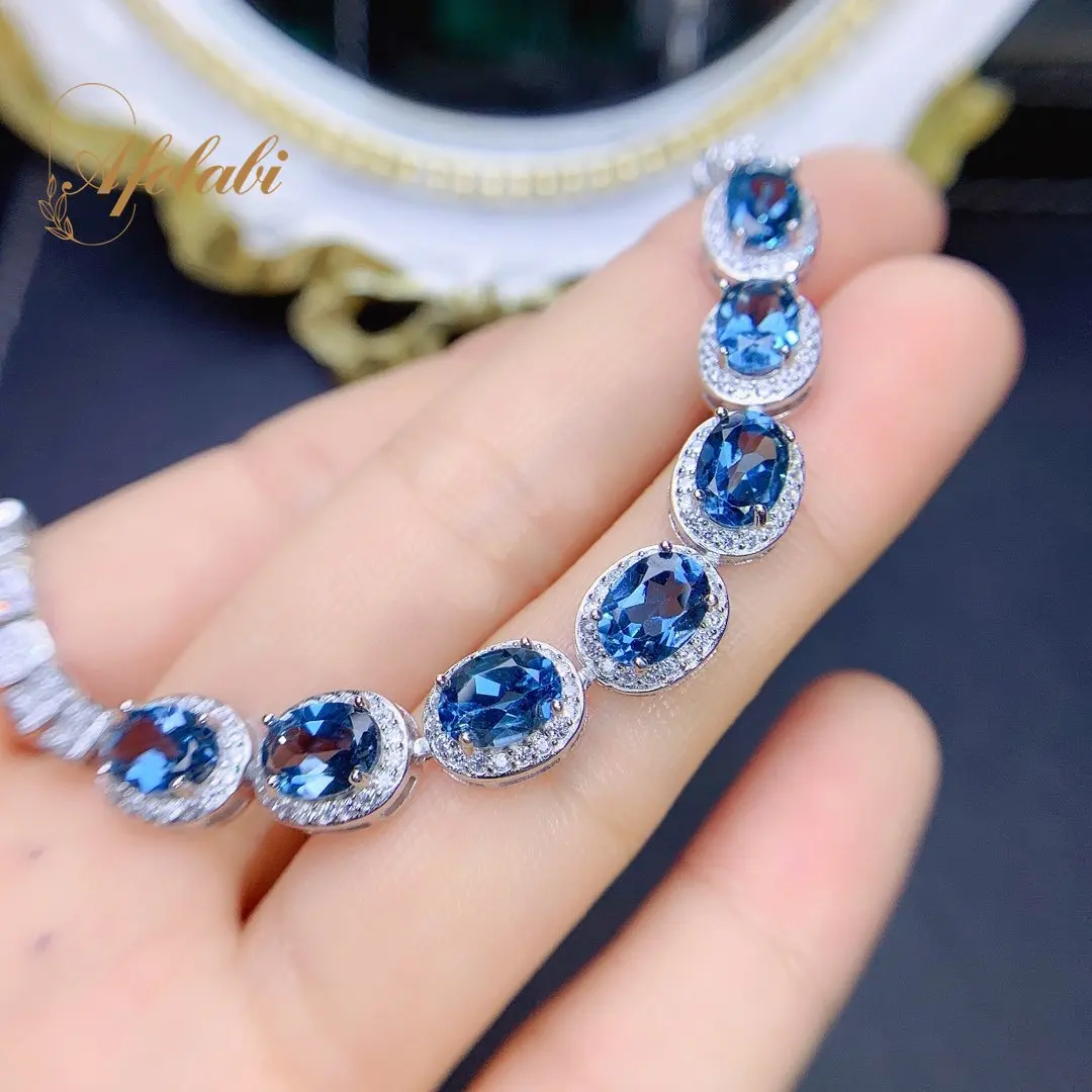 

Natural London Blue Topaz Bracelet for Women Premium Engagement Wedding Jewelry Gifts 5*7mm Gemstone