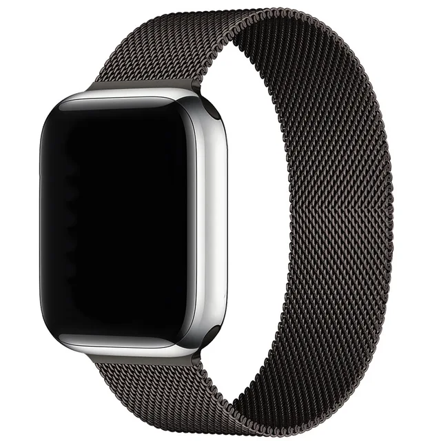 Magnetic Band Compatible with Apple Watch 45mm 44mm 42mm Adjustable Milanese Clasp Loop Strap for iWatch Series 7/6/5/4/3/2/1 SE Carbon Black