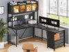 L Shaped Gaming Desk with Drawers, L Shaped Computer Hutch and Storage Shelves, Gaming Desk with Pegboard, Led Lights 2