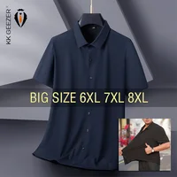 Summer Men Shirt Dress Ice Traceless Elasticity Oversize 6XL 7XL 8XL 10XL Plus Size Formal Short Sleeve Designer High Quality 1