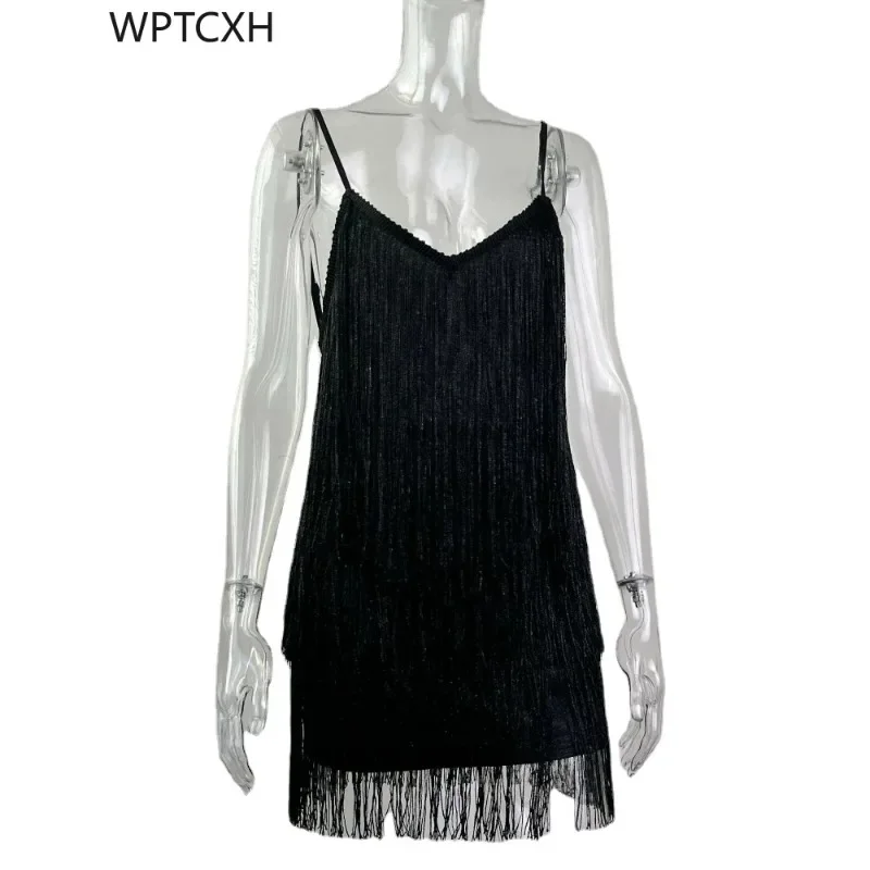 

Design Sense Women Sexy Deep VNeck Spaghetti Straps Fringe Bodycon Mini Tassels Backless Gatsby Cocktail Club Party Dresses