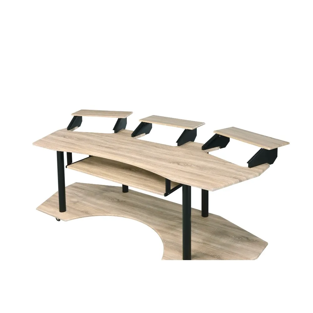 83"Natural Oak Finish Music Recording Studio Desk, with This Impressive 83" Music Studio Desk 4