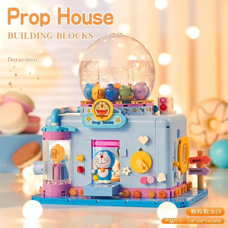 New Doraemon Building Block Original Causeway Roast Shop Prop House Street View Model Tabletop Decorations Children's Toys Gifts