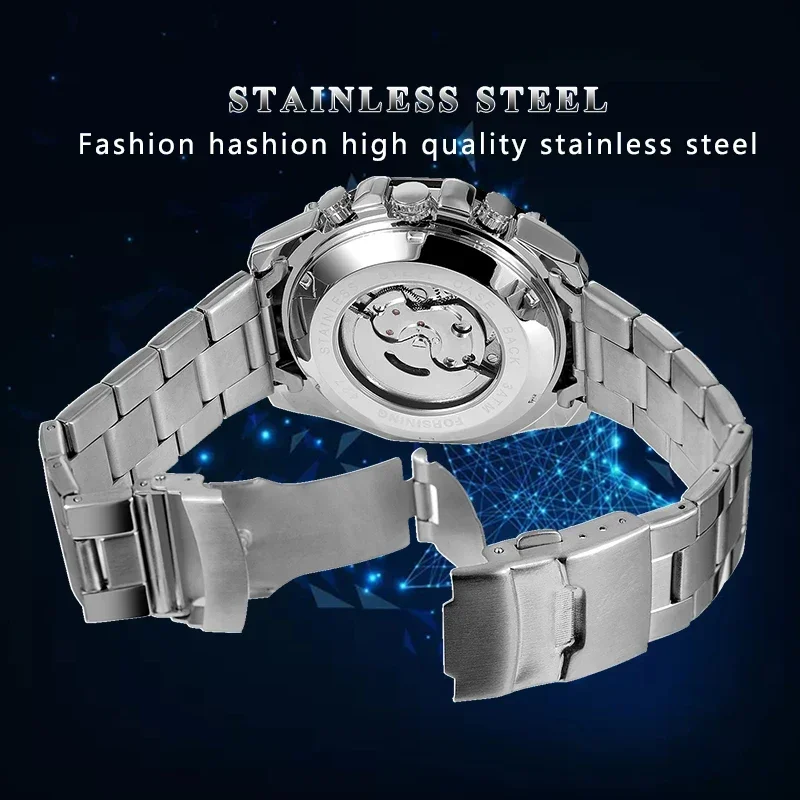 FORSINING Business Herren Automatikuhr Uhr Mondphase Tourbillon Wasserdicht Mechanische Stahlband Armbanduhr Relogio_voghion.com