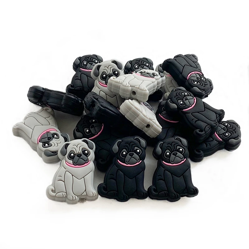 10pcs Baby Silicone Beads Cartoon Animal Cute Pug Food Grade Chewing Beads DIY Baby oral Care Pacifier Chain Toy