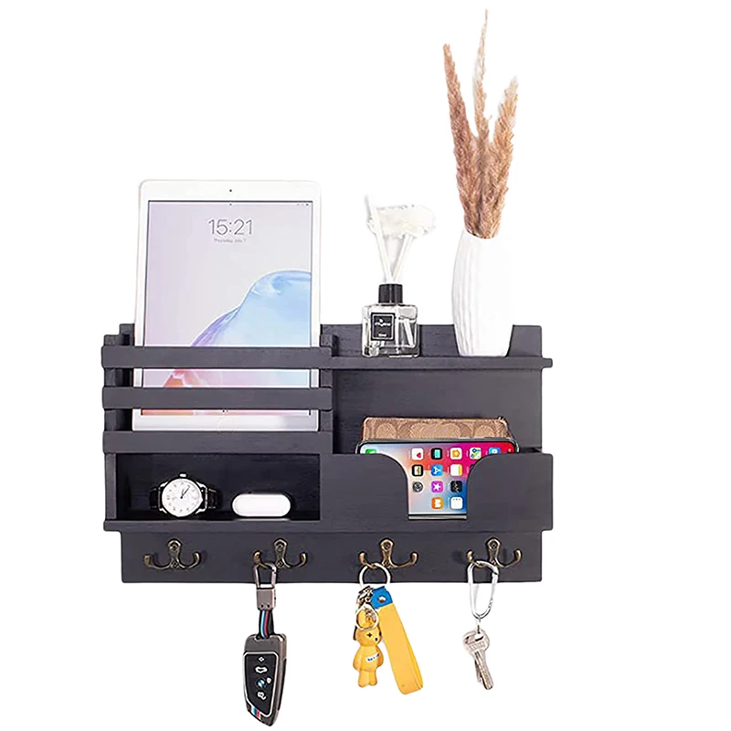 

Key Holder for Wall with Shelf Wall Mount Wooden Entryway Hanging Home Storage Holder Racks