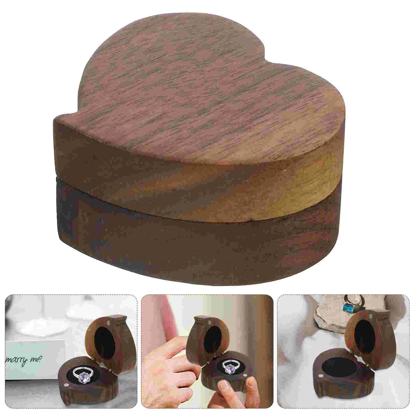 Wedding Ring Box Engagement Ring Case Wooden Ring Holder Heart Shaped Jewelry Box