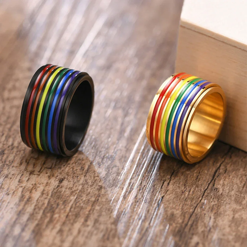 316L Stainless Steel Rainbow Pride Ring For Men Woman Wedding Engagement Jewelry Gifts