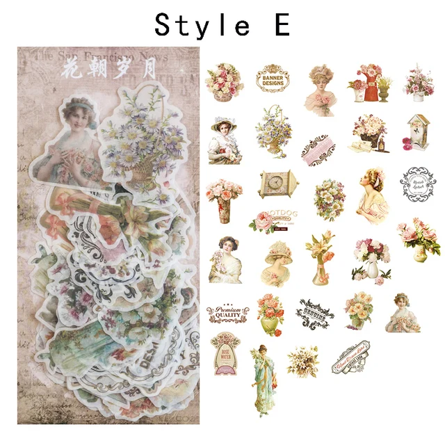 Mr.paper 10 Designs 60 Pcs/bag Vintage Retro Style A Past Series Creative Hand Account Decoration Collage DIY Material Stickers E