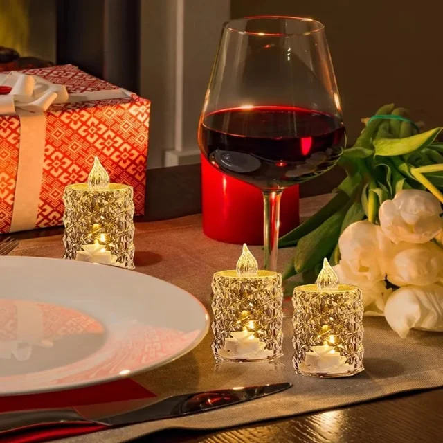 3 pièces/ensemble cristal sans flamme bougie sans feu Led électronique bougie sans flamme électronique Transparent cristal bougie lumière 5
