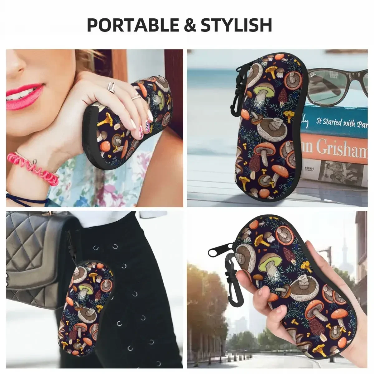 Dark Dream Forest Vertical Glasses Case Mushroom Print Daily Zip Sunglasses Pouch Classic Male Female Eyewear Box