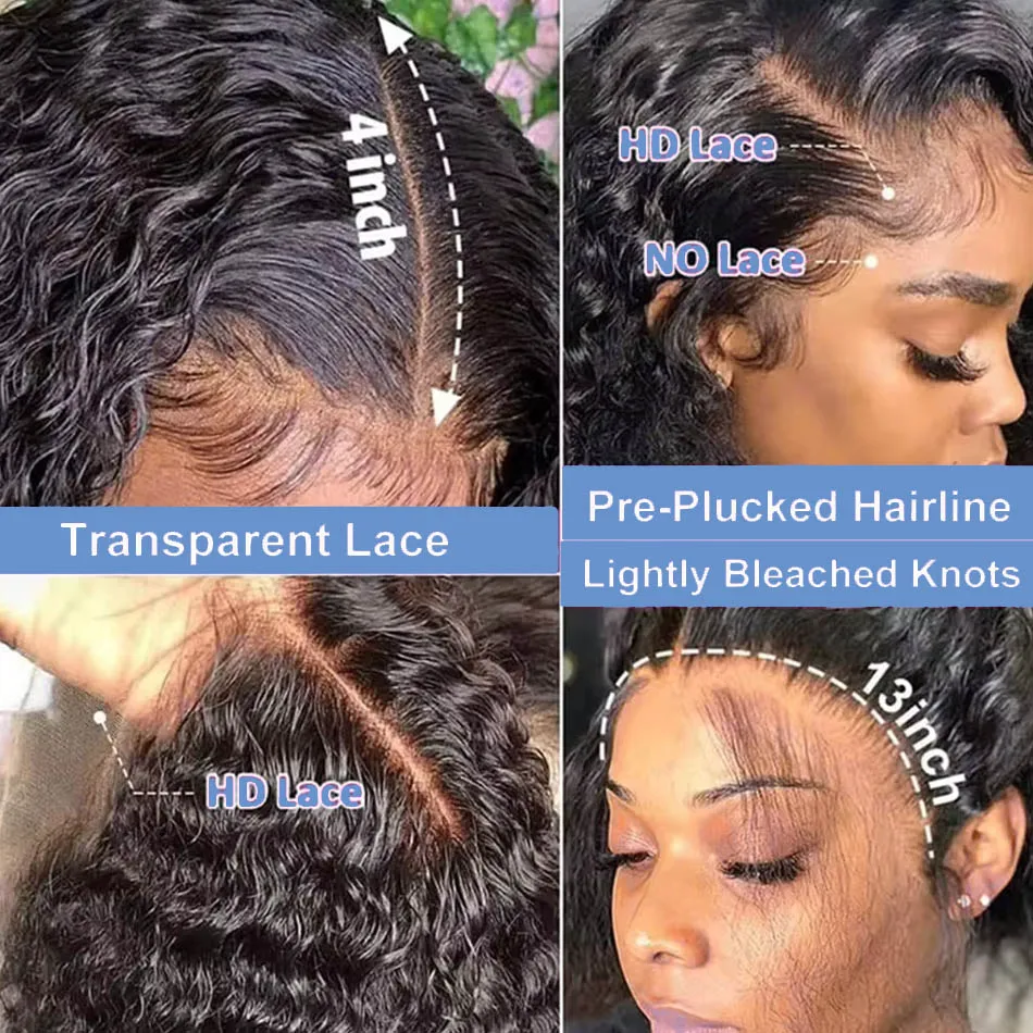 13x4 Lace Frontal Wig Short Bob Wig Deep Wave Pre-Plucked 4x4 Lace Closure Brazilian Remy Human Hair Wigs For Women 180% Density