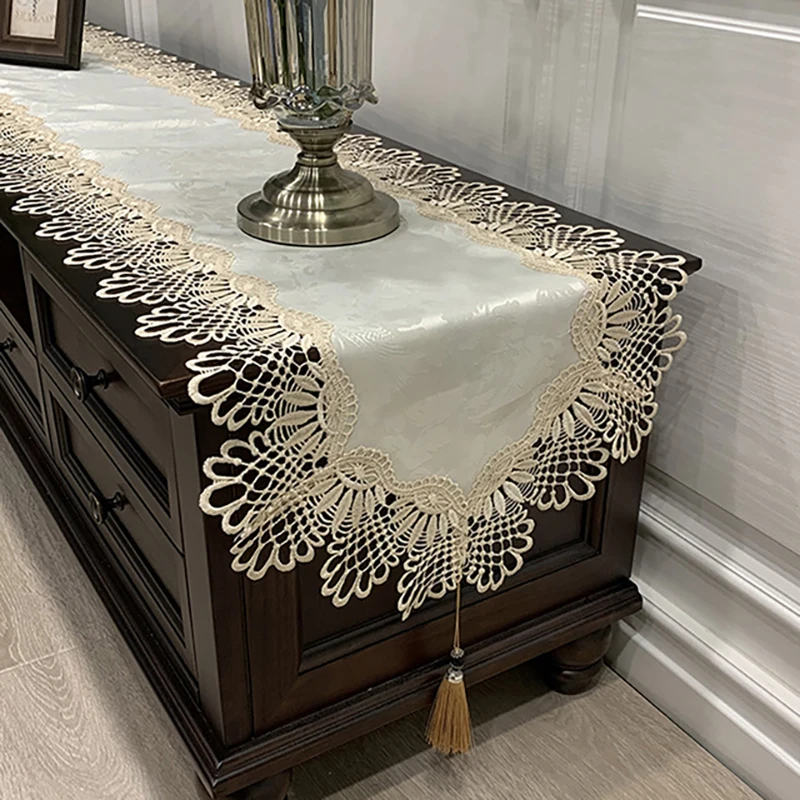 Oval Lace Dust Cover Table Runner Embroidered TV Cabinet Tablecloth Lace  Pendant Tassel Dresser Table Flag Christmas Table Cloth - AliExpress 15