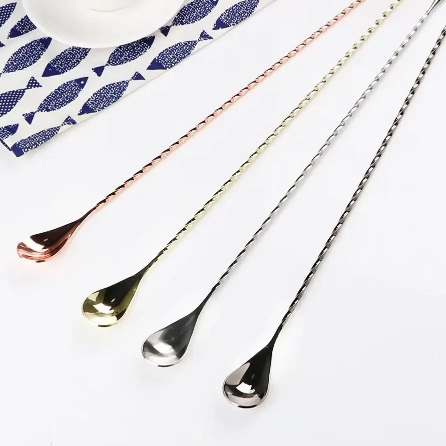 Cocktail Spoon 30/40cm Stainless Steel Stir Bar Spoon Mixing Ounces Spiral Pattern Bartender Tools Teadrop Bar Tool