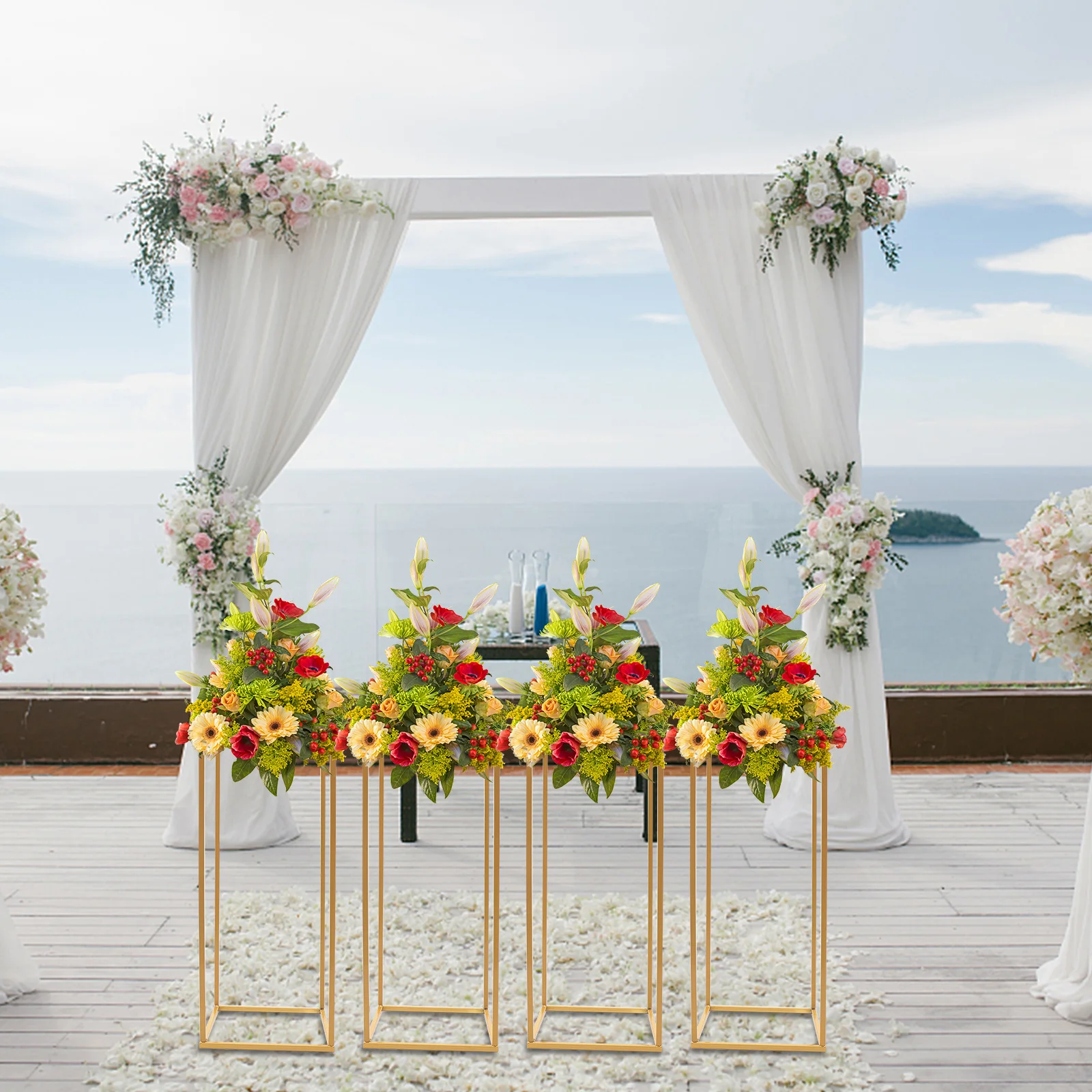 4 Pcs Gold Flower Stand 23.6 in Tall Wedding Flower Stand, Rectangular Vases Stand for Wedding Party Table Centerpiece Decor