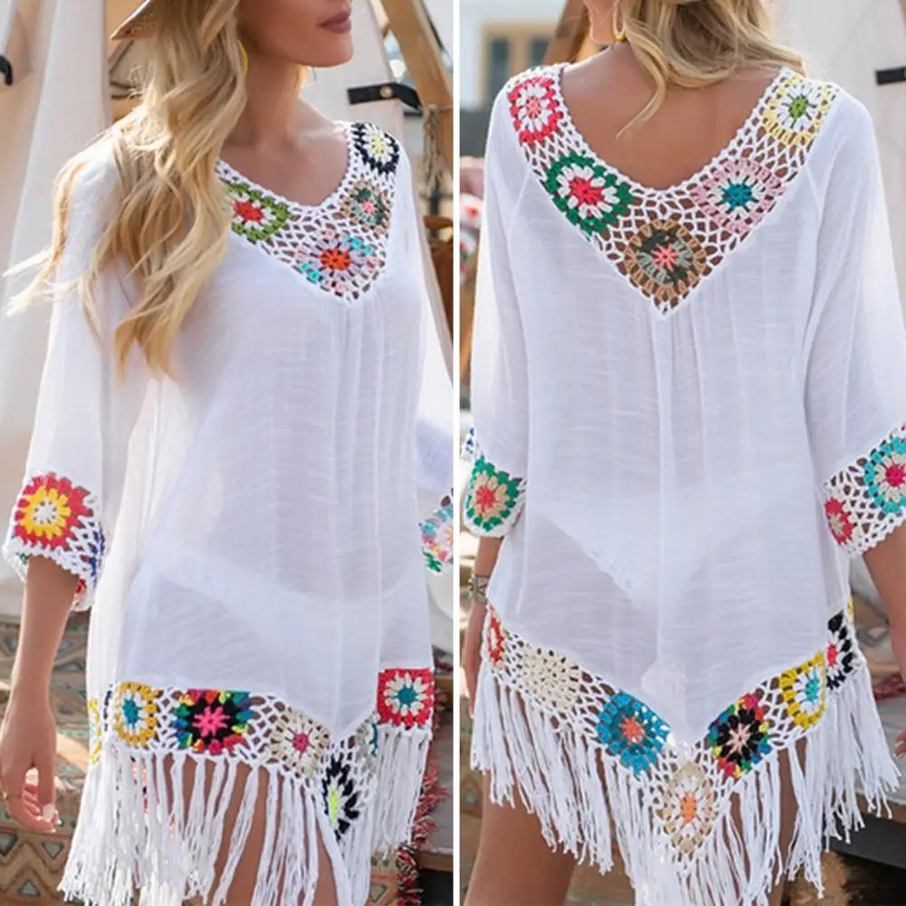 

Attractive Women Cover Up Solid Color Female Bikini Cover Up Pure Color Sun Protection Bikini Tunic