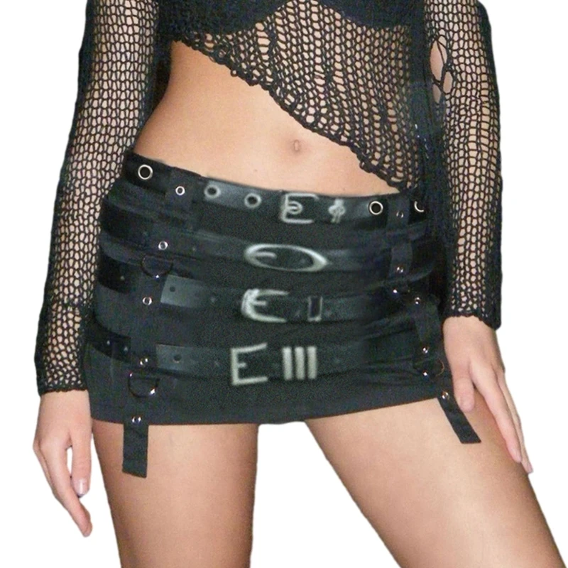

Women's Gothic Short Skirt Punk Dance Sexy Buckle Belt Bodycon Mini Skirt