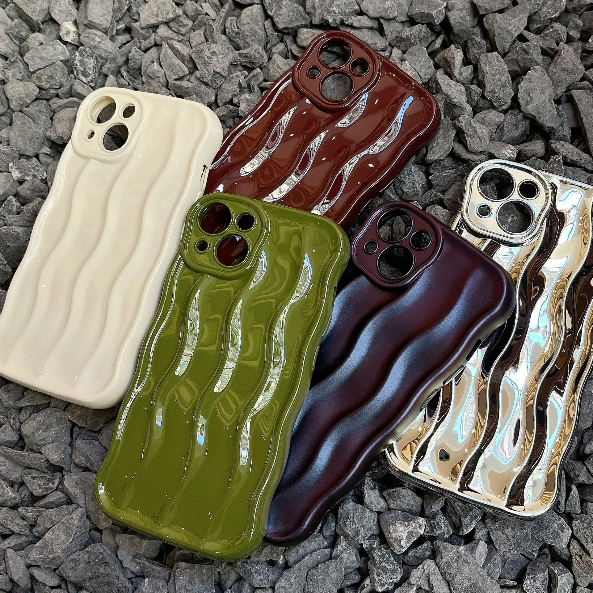 

Лазерный чехол для телефона iPhone 14, 13 Pro Max, 11, 12 Pro Max, гальваническое покрытие, градиентный свет, гофрированный чехол, серебристый чехол для телефона