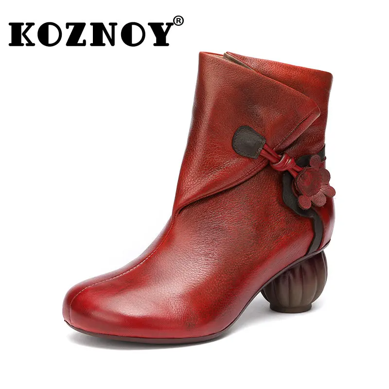 

Koznoy 5cm Luxury Designer Cow Genuine Leather Boots Fashion Zipper Autumn Spring Ethnic Ankle Mid Calf Booties Shoes for Women