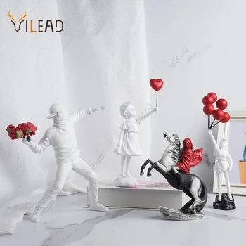 Vilead Banksy Skulptur Sammlung: Blumenwerfer Statue im Stil der Pop Art, moderne Ballonmädchen Figur für Büro und Zuhause, Straßenkunst Dekoration