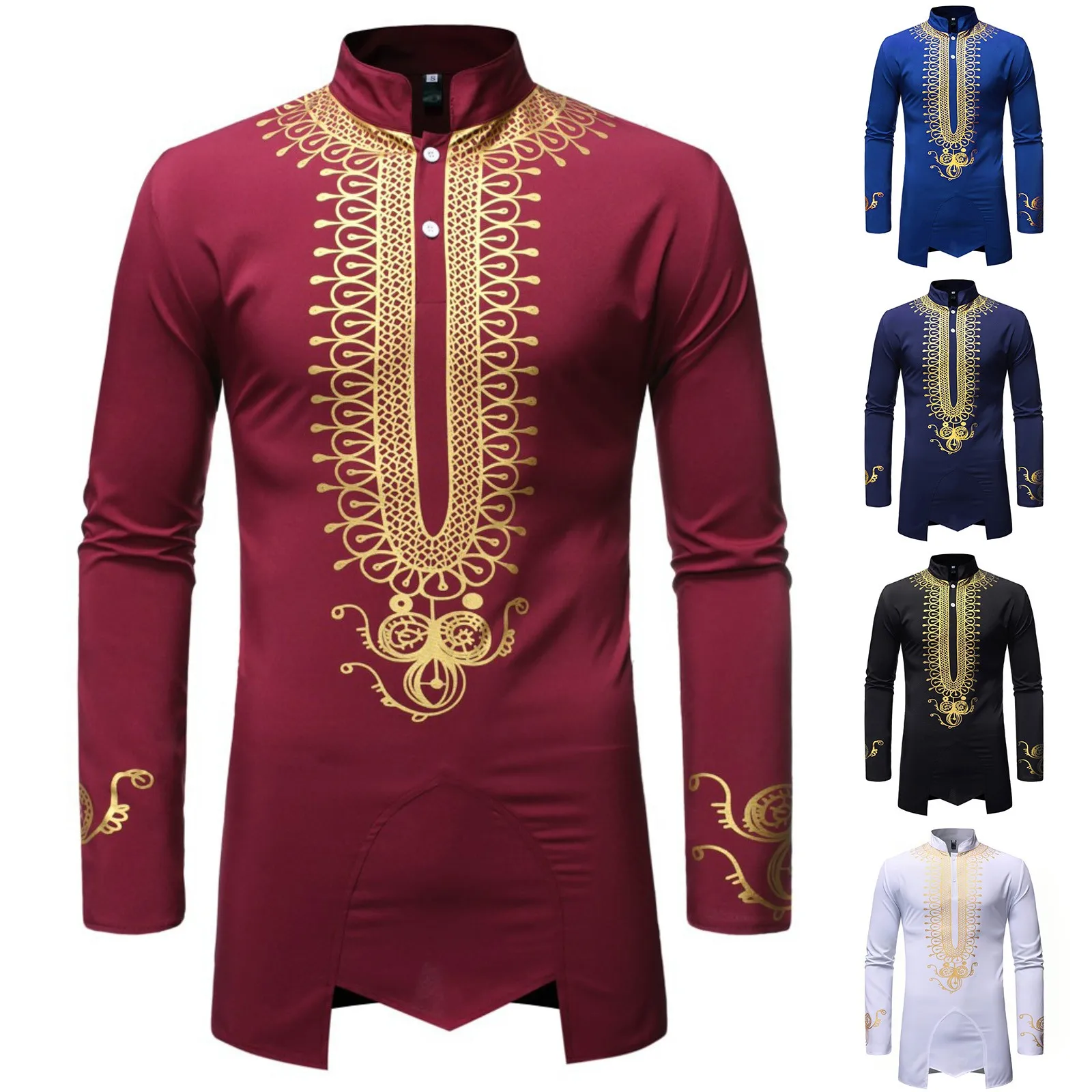 Description Picture 2 of itemMens Black Embroidery Shirts 2024 Trend Long Sleeve Mandarin Collar Dress Shirt Men Work Business Casual Camisa Social Masculina
