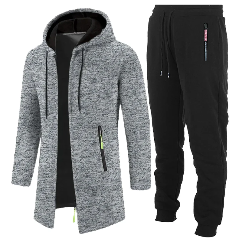 Autumn Men's 2 Pieces Hoodies Long Sleeve Hooded Sweatshirts for Men Zipper Oversize Outerwear Workout Sports Set Sportswear