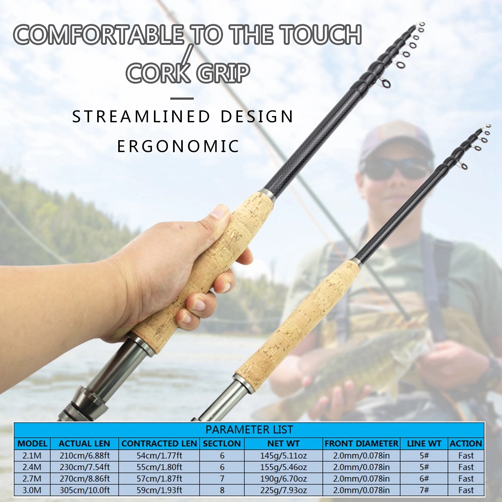 Ezzy High quality Fishing Rod 8 feet (2pcs), Long, portable, light weight  and highly sensitive fishing