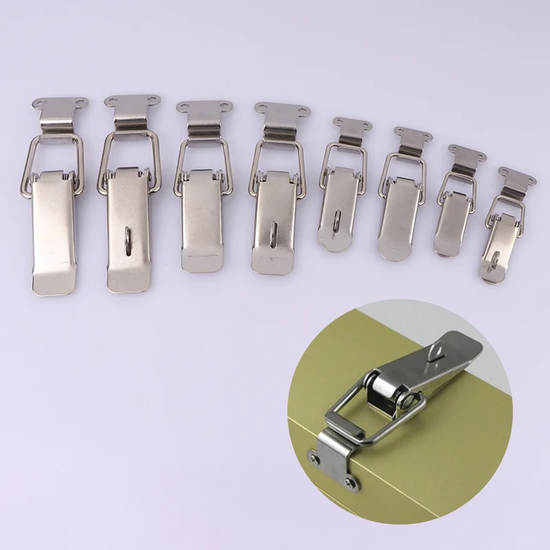 Stainless Steel Spring Loaded Draw Toggle Latch Clamp Clip Silver Hasp Latch Catch Clasp 90 Degrees Duck-mouth Buckle Hook Lock