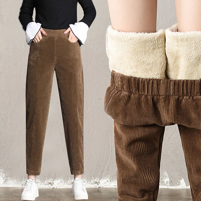 

Плюшевые плотные повседневные брюки, женские вельветовые Теплые брюки, осенне-зимние леггинсы, шаровары с высокой талией, брюки для женщин