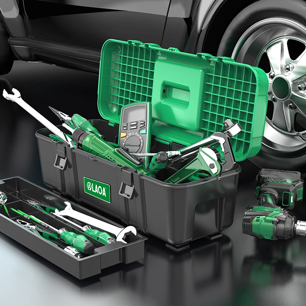 LAOA High-Capacity Double-Layer Toolbox Reinforced Bottom Sturdy Impact Resistant Heat-Resistant And Cold Resistant 2