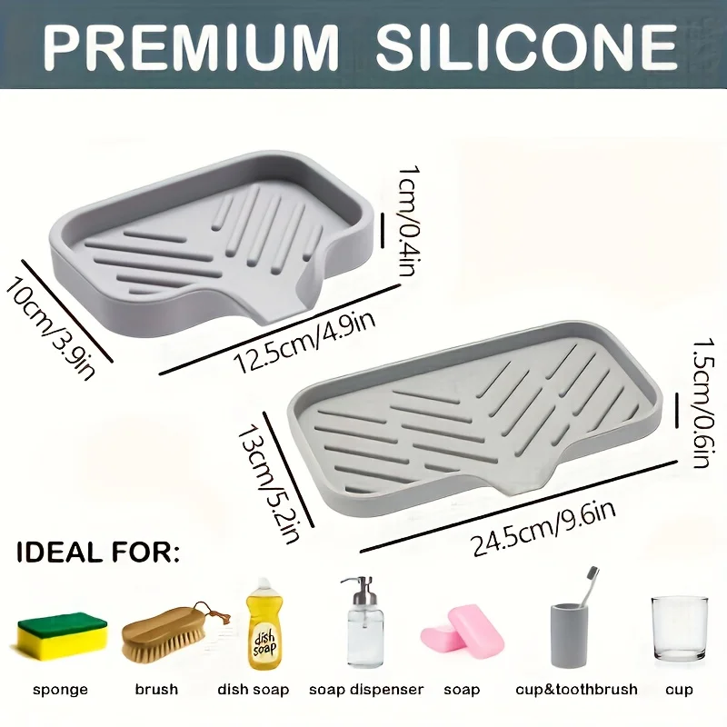 Silicone Kitchen Sink Tray Soap Dish Holder with Drain Tip Countertop Sink Scrubber Drain Pad for Sponge Kitchen Bathroom Tools 5