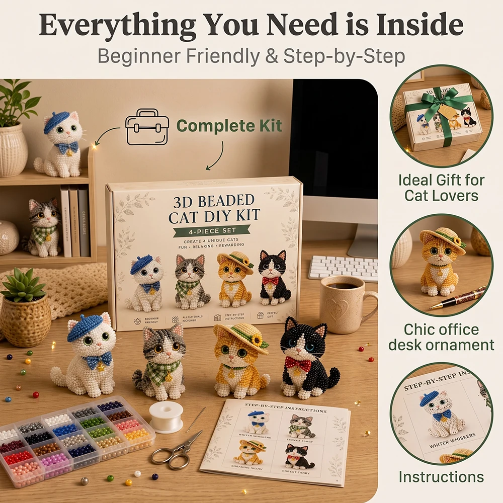 Deluxe 3D Beaded Cat DIY Kit: Creative Ornament Crafting Experience