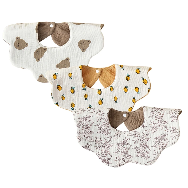 3개입  턱받이, 양면 거즈  침받이, 면 소재 아동 앞치마, 용품,  턱받이 세트