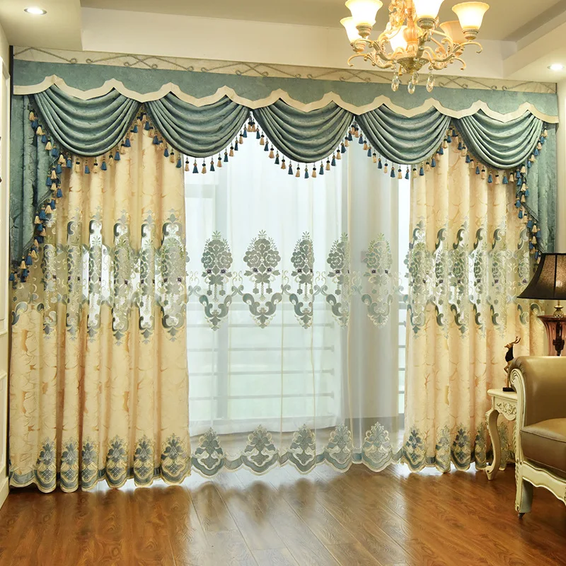 

Custom curtains chenille large leaf jacquard base fabric living room beige cloth blackout curtain tulle valance drape C969