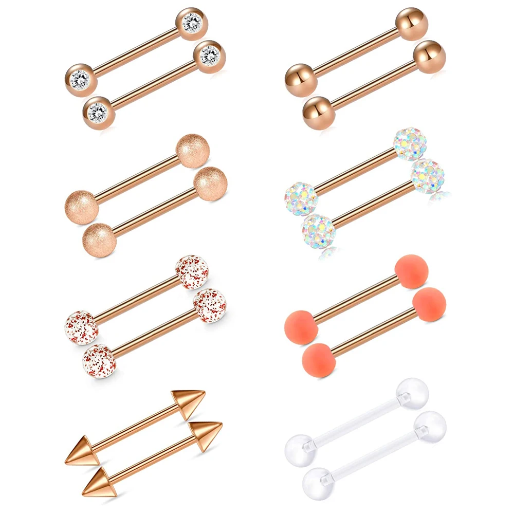 Tongue Rings for Women Stainless Steel & Flexible Acrylic Plastic Straight Tongue Nipple Rings