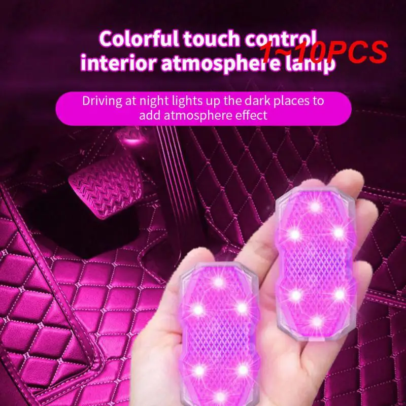 차량용 무선 마그네틱 터치 센서 LED 인테리어 조명, 자석 독서 램프, 미니 USB 충전, 자동차 발 주변 조명, 7 가지 색상, 1  10 개