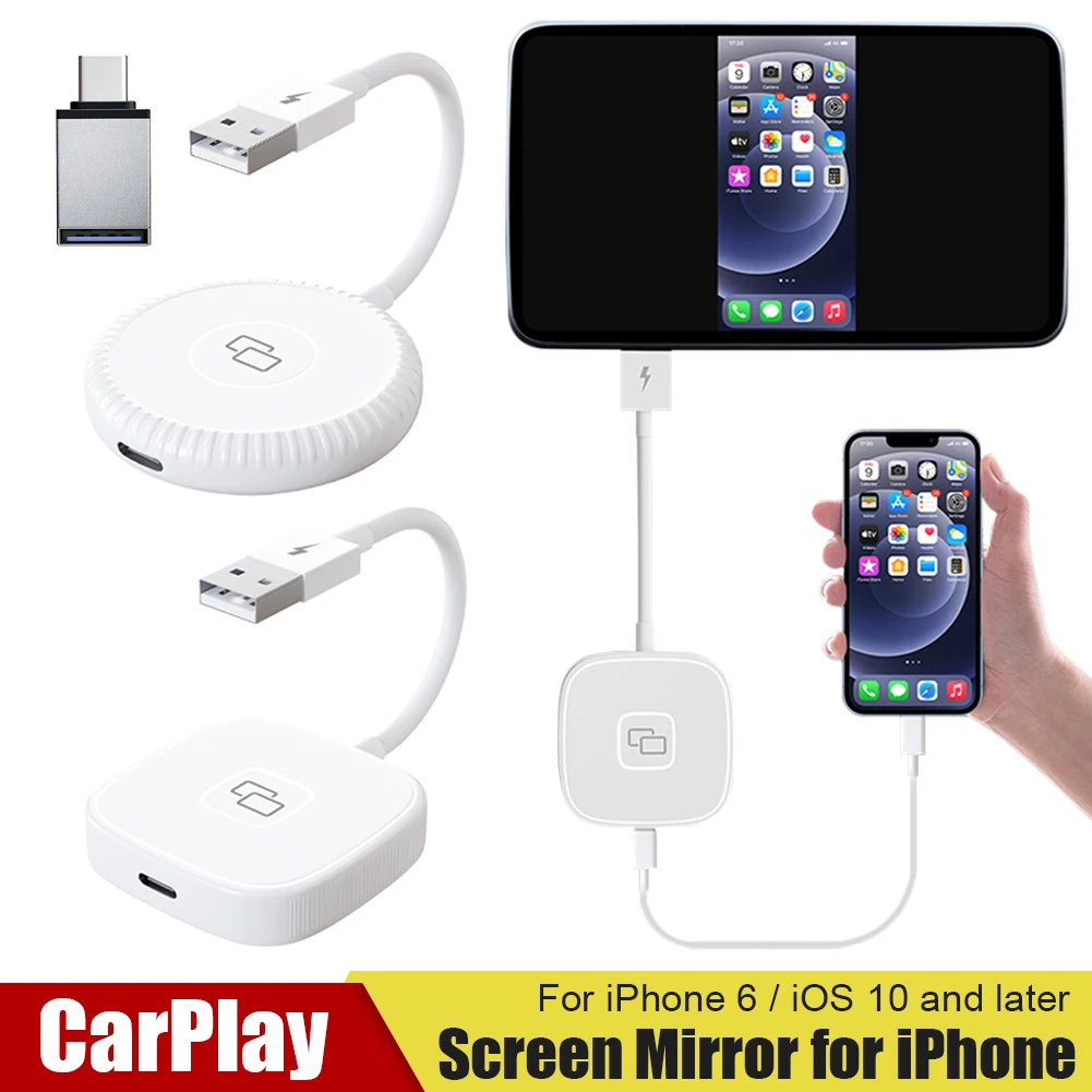 Dc 5V Iphone Carplay Adattatore Mirroring Dello Schermo Per Iphone Plug Play Wireless Mirror Projection Dongle Box Pd Cable Type C Adapter