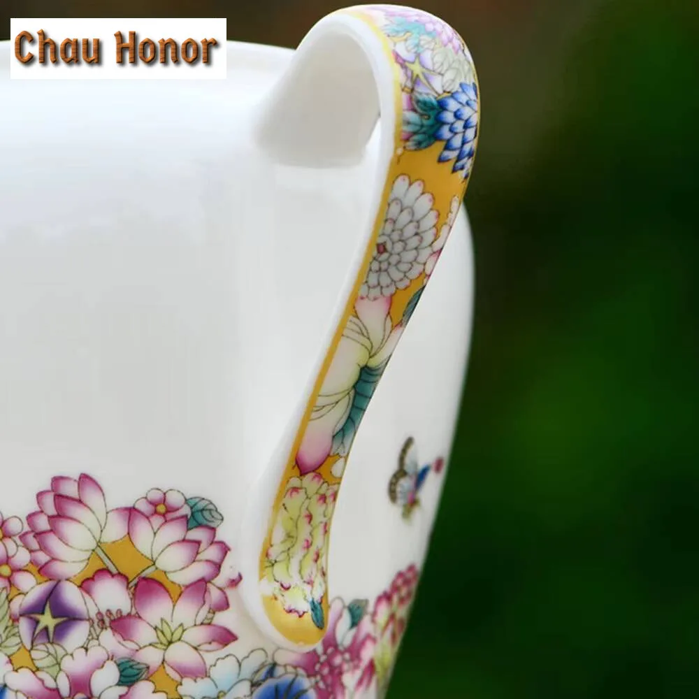 240ml Butterfly Dance Flower Ceramic Teapot Luxury Fragrance Pot Tea Brewing Kettle with Infuser Puer Cha Twaware Supplies Gift
