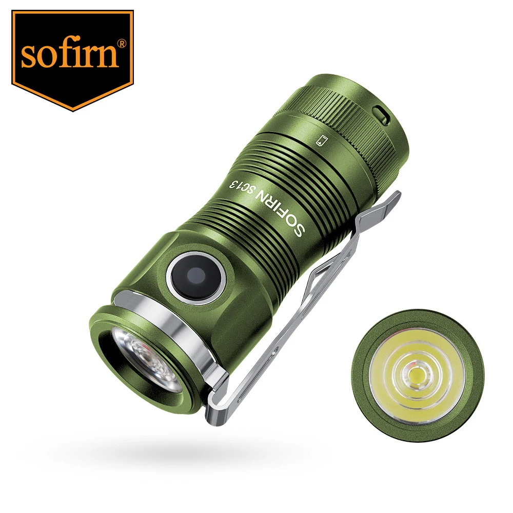 Sofirn SC13 Black Green SST40 LED 1300lm Mini Tactical 18350 Flashlight 6000K Keychain Emergency Torch