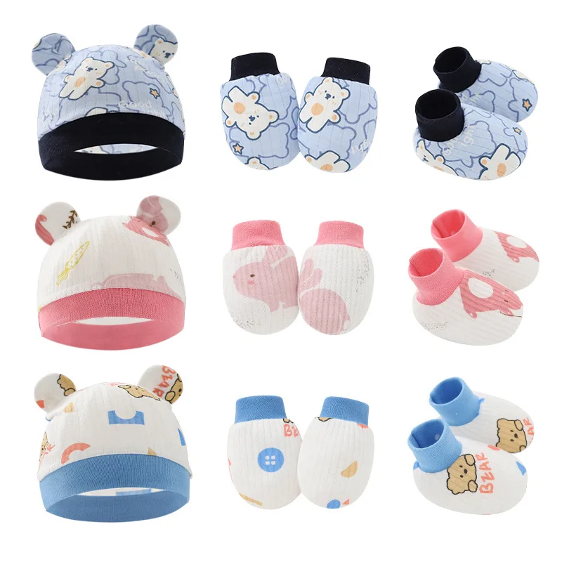 Cotton Newborn Accessories Hat+gloves+socks New Born Accessories Boy