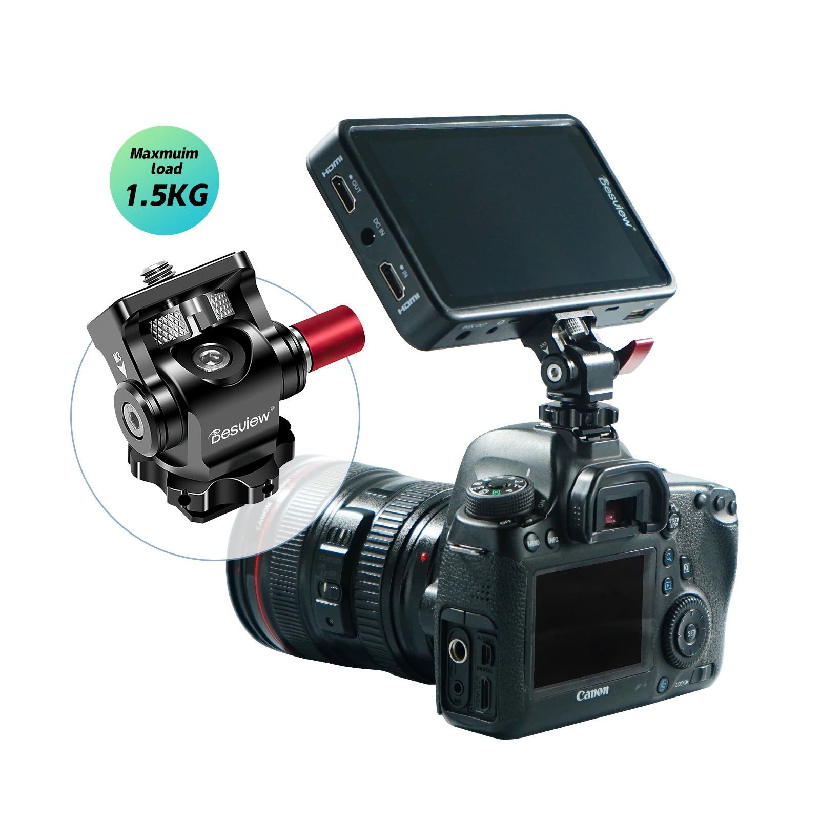 Cold Shoe Bracket Camera Monitor Mount Swivel 360&deg; and Tilt 180&deg; Adjustable Field Monitor Mount Holder Cold Shoe monitor mount adapter