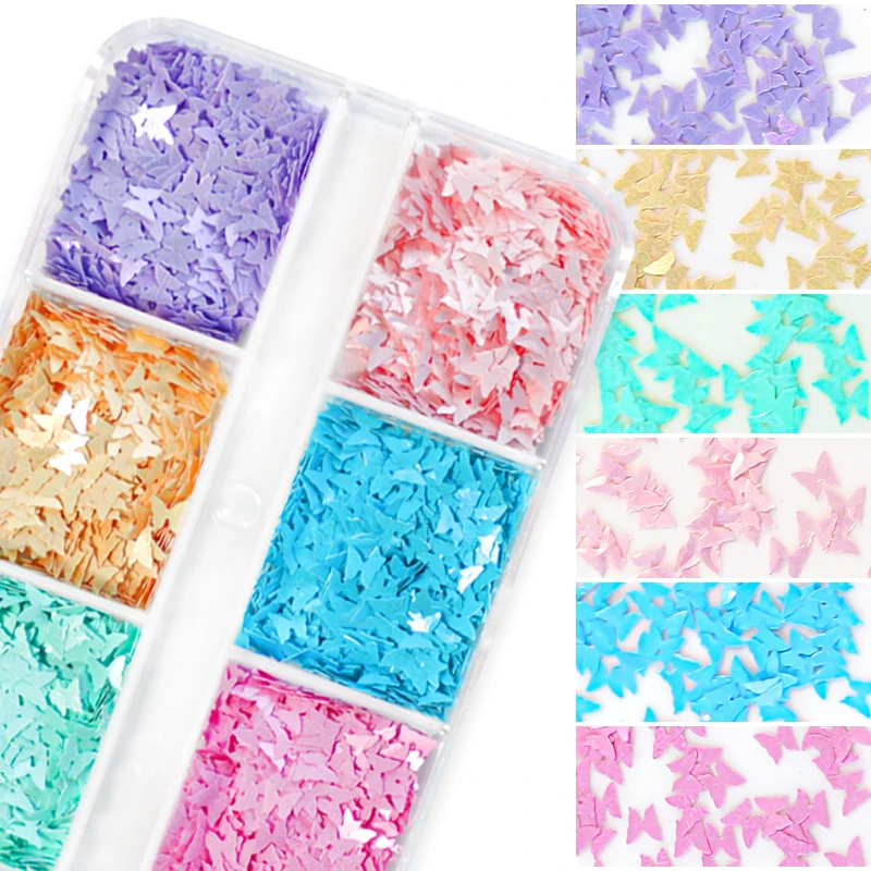 Holographic Butterfly Nail Glitter Sequins - Sparkly Laser Flakes in Mixed Colors for Manicure and Nail Art