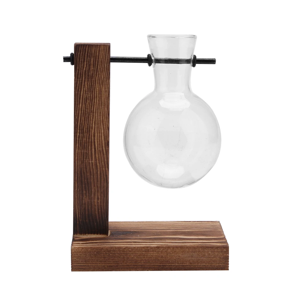 Hydroponic Planter with Wooden Stand Plant Propagation Station Bulb Glass Hydroponic Plant Vase for Home Office Garden Decor 6