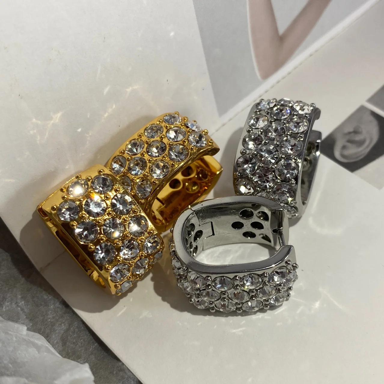 Brass With 18K AAA Zircon Full Crystal Hoop Earrings Punk Party Gown Runway rare Boucle d'oreille Korean Japan Style Fashion