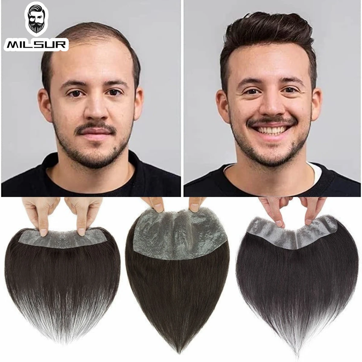 

Men Front Hairline 100% Human Hair Frontal Toupee For Men Wig Remy Hair With Thin Skin Base Natural Hairline Toupee Hairpiece