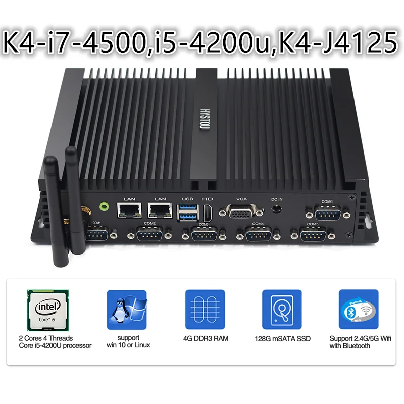 HYSTOU Mini PC Fanless Industrial Intel Core i5 4200U quad-core RS232 RS485 COM HDMI VGA window core i7 8550u i7 8565u 2 rs232 com industrial mini pc i5 8250u intel nuc lan hdmi vga quad core 8th gen fanless computer