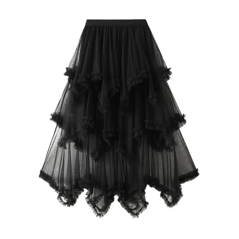 

Mesh See Through Empire Long Skirts For Women Fashion 2023 Festival Slim Party Elegant Solid Empire Shirring Female y2k Skirt