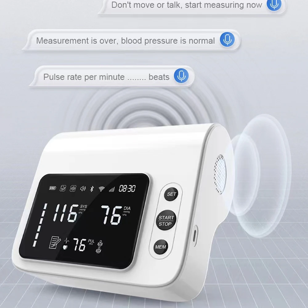 Intelligent Voice Broadcast 4.7 Inch Upper Arm Dual Mode Electronic Blood Pressure Monitor Charging Portable Alarm