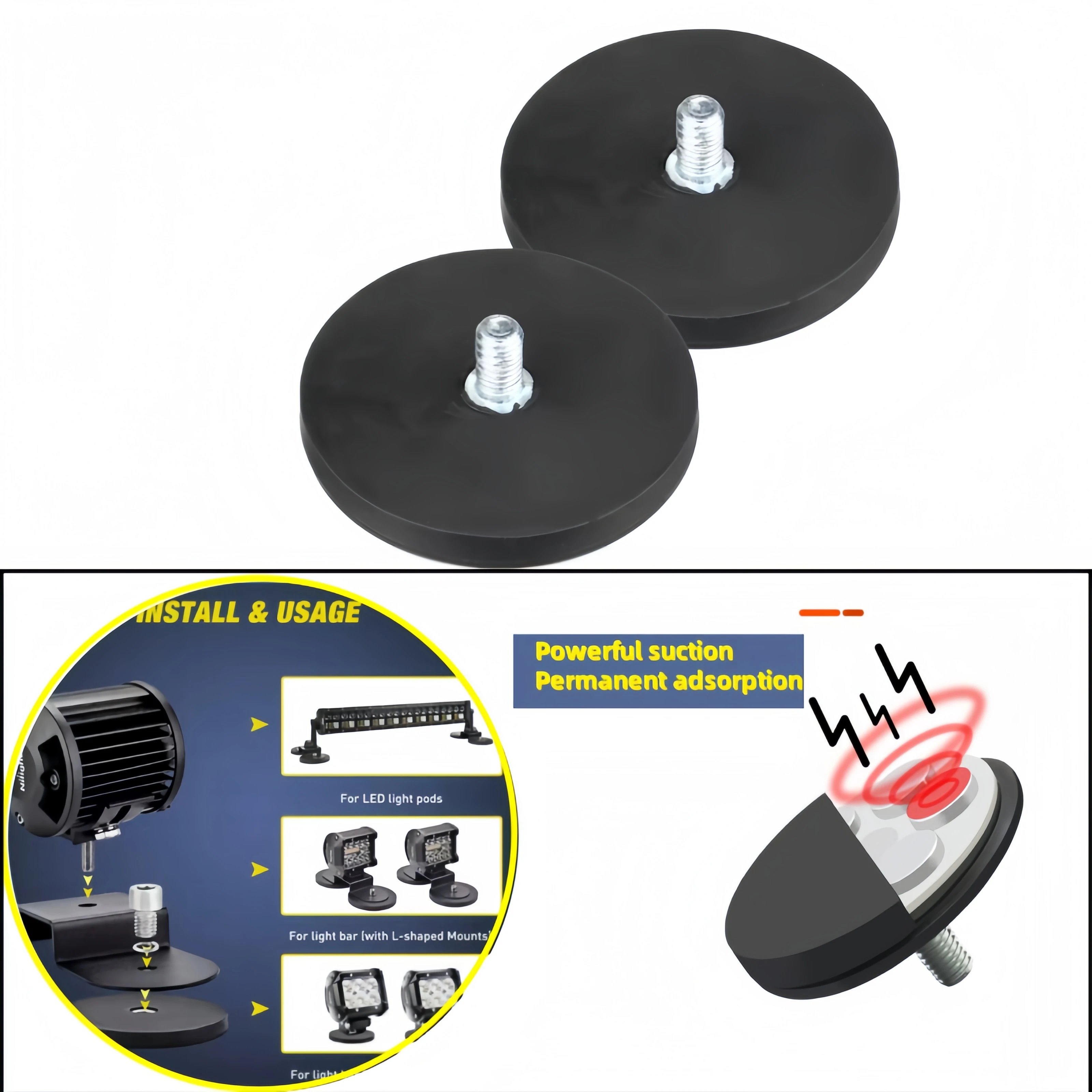 2PCS 43mm M6 Bolt Magnetic Base Mount Bracket Clamp Holder for LED Work Light Bars Offroad SUV Trucks Led Work Light Holder